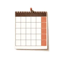 A wall calendar with one column marked in orange.